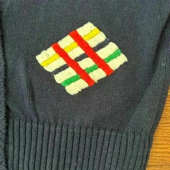 Vintage 90s Patchwork Cardigan Sweater 1992 Preppy Retro Size Large Embroidered - Picture 4 of 10